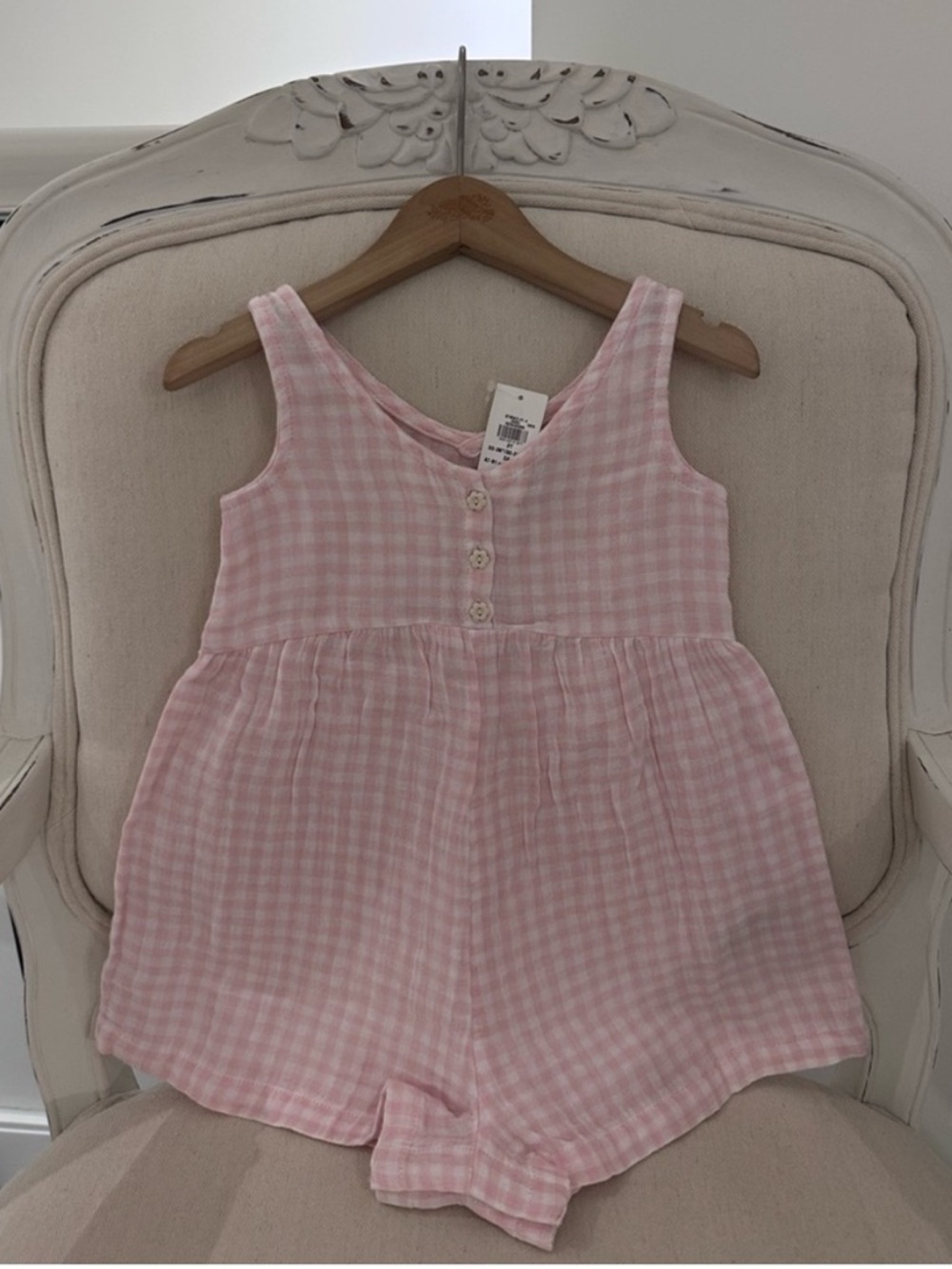 🤍 18~24 Mth Pink Gingham Toddler Girls Cotton Summer Romper NWT